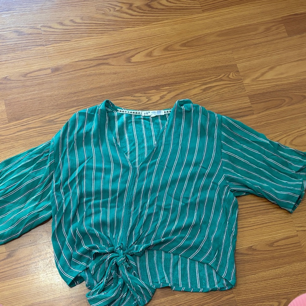 Jolt Teal Striped Crop Top